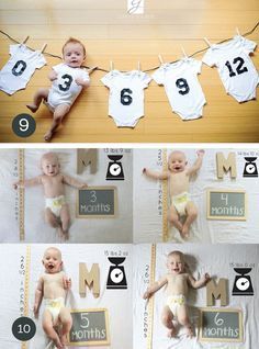 baby's first year photo session with clothes and numbers