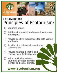 an advertisement for the eco tourism program with images of animals and plants on it's side