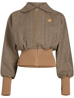 brown organic cotton canvas check print embroidered logo at the chest Peter Pan collar front zip fastening long raglan sleeves ribbed cuffs and hem straight hem This item is made from at least 50% organic materials. We've partnered with Good On You — an independent agency that rates how brands perform in relation to their impact on the planet, people and animals, with a multi-criteria rating simplified to a five points scale. In order to be awarded our conscious label, larger brands need to scor Raglan Jacket, Planet People, Organic Materials, Mode Inspo, Pan Collar, Cotton Jacket, Peter Pan Collar, Upcycle Clothes, Casual Fits