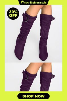 knowfashionstyle Purple Fashion Casual Solid Color Pointed Keep Warm High Boots Purple Fashion Casual, Fur Fashion, Purple Fashion, Grey Fashion, Green Fashion, Red Fashion, Wholesale Fashion, Boots Shoes, Boot Shoes Women