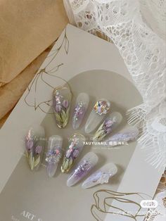 Garden Party Nails, Xiaohongshu Nails, Nail Art Elegant, Asian Nail Art, Nails Fancy, Elegant Touch Nails, Fashion Nail Art, Fancy Nail Art, Art Deco Nails