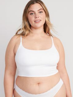 adjustable straps scoop neck 2-ply shelf bra provides light support for a-c cups fitted hits just below ribcage XS = 34A, 32B cup sizes; S = 32C, 34B, 36A cup sizes; M = 34C, 34D, 36B, 36C, 38B cup sizes; L = 34D, 34DD, 36C, 36D, 38B, 40B cup sizes; XL = 38DD, 40D, 40DD cup sizes; XXL = 42D, 42DD cup sizes.  models are approx.  5'9" and wear sizes s (4), l (12), and xl (18)machine wash according to the care instruction label Top Hits, Shelf Bra, Boxer Shorts, Beauty Women, Rib Knit, Old Navy, Scoop Neck, Plus Size, Bra