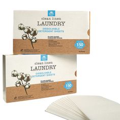 two boxes of clean linen laundry detergent sheets with one box on the other side