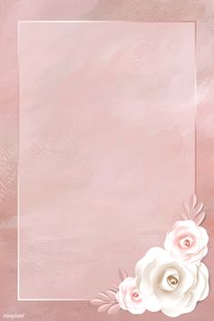 a pink background with white flowers and a square frame on the bottom right corner is an empty space for text