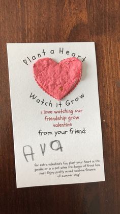 a valentine's day card with a pink heart on it that says, plant a heart watch it grow