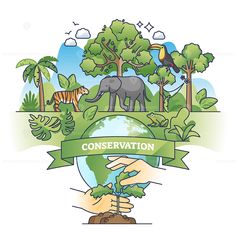 the conservation logo with an elephant, tiger and other animals in it's natural habitat