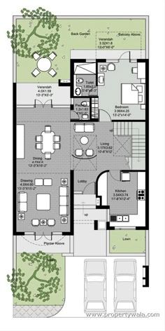 the floor plan for a house with two levels and three bedroom, one living area