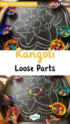 an easy and fun activity for kids to learn how to draw rangoli with loose beads