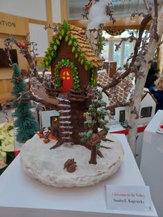 a gingerbread house on display in a store