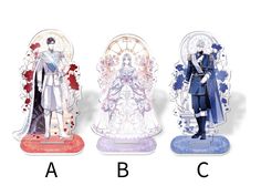 three different types of figurines are shown with the letters abc, b, and c