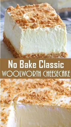 no bake classic cheesecake with coconut flakes on top and the words, no bake classic