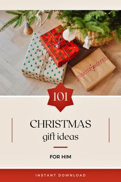 presents under the christmas tree with text overlay that reads 101 christmas gift ideas for him