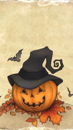 a pumpkin with a witches hat on it