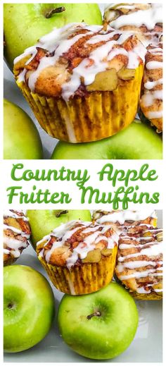 an image of some apples and muffins with icing on them in the middle