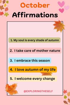 an autumn poster with the words october affirmations