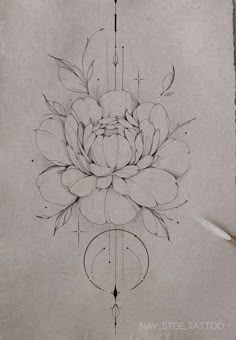 a drawing of a flower with arrows on the side and an arrow in the middle