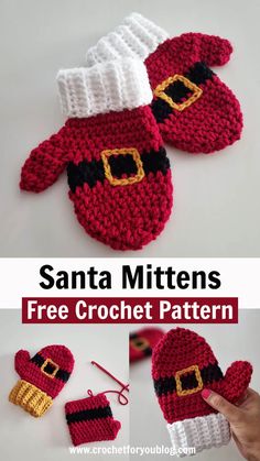 crocheted santa mittens with free pattern