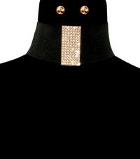 Stoned Toggle Choker West Palm Beach Florida, Clear Rhinestones, Black Fabric