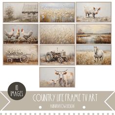 a series of paintings depicting farm animals