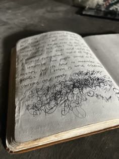 an open book with writing on it