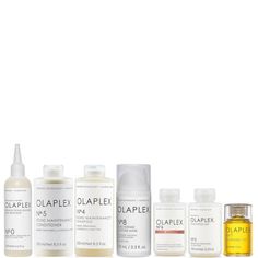 Equipped with the full range of restorative haircare products, The Complete Collection from Olaplex is designed to transform dull, dehydrated and damaged hair. The seven-piece collection uses Olaplex patented bond-building technology to promote strong, shiny and manageable results.Suitable for all hair types.Vegan and cruelty-free.Set Contents:No. 0 Intensive Bold Building Hair Treatment 155mlA bond-building treatment designed to prep hair to improve the absorption of subsequent products and ach Restore Damaged Hair, Hydrate Hair, Styling Cream, Nourishing Hair, Luxury Skincare, Grapeseed Oil