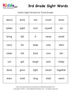 the 3rd grade sight words worksheet