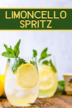 the lemonade spritz is garnished with mint