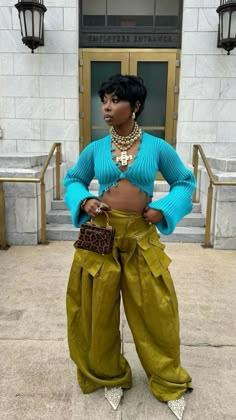 Afro Eccentric Fashion, Women Of Color Fashion, Green Outfit Inspo Black Women, Erykah Badu Inspired Outfits, Chest Plate Outfit, Art Heaux Fashion, Colorful Boots Outfit, Bold Fashion Aesthetic, Fancy Outfits Black Women