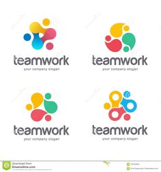 four logos for teamwork with people holding hands and the words teamwork on them