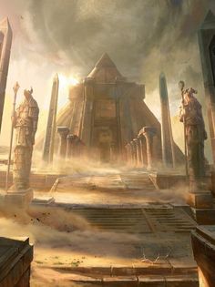 Desert Temple, Egypt Concept Art, Heroic Fantasy, Rpg Map, Temple Art, Desert Art, Fantasy City, Fantasy Castle, Fantasy Setting