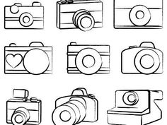 different types of cameras are shown in black and white