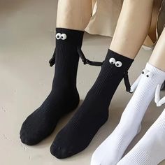 Super Cute And Fun Couple Socks The Socks Hold Hands 2 Pairs Black Only Set Socks Holding Hands, Casual Black Knee-high Socks, Cute Black Knee-high Socks For Winter, Casual Black Socks For Fall, Beige Tights, Calvin Klein Lingerie, Couple Socks, Dog Slippers, Knit Boot Socks