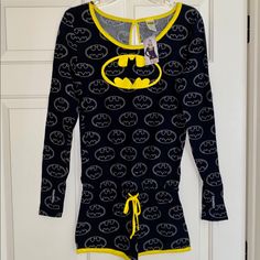 Batman Pajamas Brand New One Piece, Shorts Yellow Long Sleeve Sleepwear For Lounging, Yellow Fitted Sleepwear For Loungewear, Yellow Fitted Casual Sleepwear, Casual Yellow Fitted Sleepwear, Batman Pjs, Batman Pajamas, Red Pajama Pants, Batman Onesie, Hot Pink Lace Dress