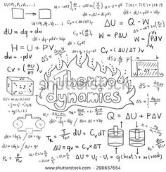 handwritten text and symbols on a white background with formulas, calculations and graphs