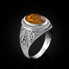 Sterling Silver Masonic Ring with Amber Cabochon Brown Stone Texture, Om Jewelry, Om Aum, Mens Rings, Brown Stone