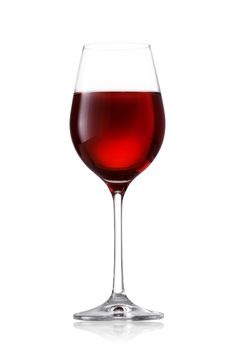 a glass of red wine on a white background