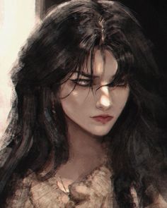 a drawing of a woman with long black hair