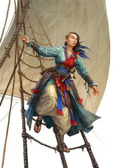 a painting of a woman on top of a boat