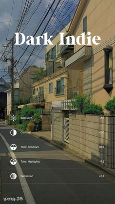 an image of a street with buildings and power lines in the background that says dark india