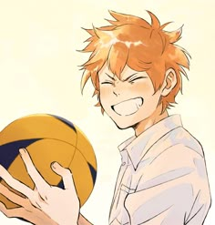 an anime character holding a basketball ball in his right hand and smiling at the camera