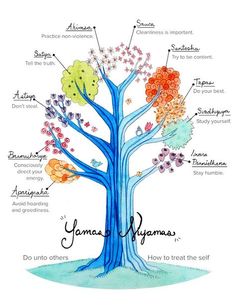 a tree with the names of different types of leaves and flowers on it's branches