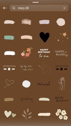 an iphone screen with different types of stickers on it and the words happy birthday written in