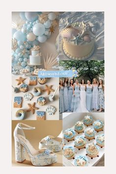 Seashells, Blue, Ocean, Sand Sea Theme Bridal Shower Ideas, All I Sea Is Love Theme, Ocean Theme Bridal Shower Ideas, Beach Wedding Shower Ideas, Seashells And Wedding Bells Bachelorette, Ocean Bridal Shower Ideas, All I Sea Is Love Bridal Shower Theme, Beach Theme Bridal Shower Ideas, Beach Bridal Shower Ideas