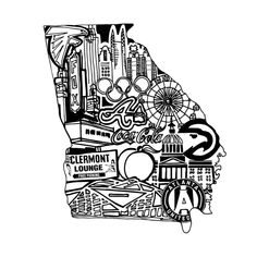 a black and white map of the state of illinois with many different things on it