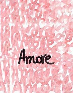 an abstract painting with the word amoe written in cursive letters on it