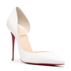 Size 38 White Riza 100 Pumps Highlightsp - White - Leather - Signature Red Sole - Pointed Toe - Branded Insole - High Heel Made In Italy Composition: - Sole: Leather 100% - Lining: Leather 100% - Outer: Nappa Leather 100% Heel: 10cm White So Kate Louboutin, Wedding Shoes Red Bottoms, Red Bottom Wedding Heels, Luxury White Court Shoes With Round Toe, White Red Bottom Heels, Ralph And Russo Heels, White Louboutin Heels, Red Bottom Heels Christian Louboutin, White Louboutin