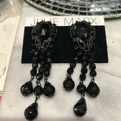 These Were From Her Collection In The 1980s. We Carried Her Stunning Line In Our Ny Boutique And We Just Uncovered A Few Pieces In A Box In Our Warehouse. These Are 40 Years Old , Vintage, But New! It’s Wonderfully Rare Collection Of Quality Black On Black Enamel Metal That Is Both Elegant And Hauntingly Beautiful. These Are Clip Ons. Swarovski Jet Black Crystals Black Enamel Approx 3” Original Designer’s Earring Card(Rare) Vintage 1980 Vintage Box D Black Retro Earrings, Black Vintage Clip-on Earrings, Retro Black Jewelry For Evening, Club Earrings, Sliver Earrings, Vintage Silver Earrings, Crystals Black, Blue Drop Earrings, Silver Chandelier Earrings