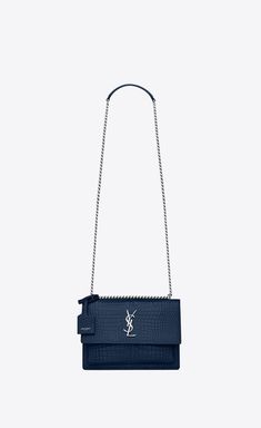 SAINT LAURENT SUNSET Medium in crocodile embossed shiny leather. #saintlaurent #bags #leather Saint Laurent Sunset Bag, Saint Laurent Store, Handbags Collection, Saint Laurent Handbags, Handbag Heaven, Saint Laurent Bag, Vuitton Bag, Bags Designer Fashion, Medium Bags