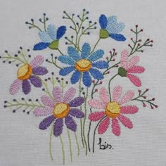 a close up of a cross stitch pattern with flowers