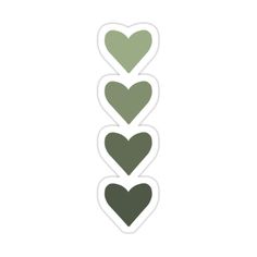 three green hearts sticker on a white background with the words love written in it